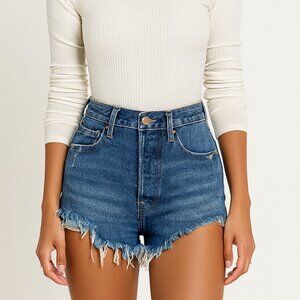 UNIF Denim Shorts Women’s 28 High-Rise Raw Hem Grunge Y2K Distressed